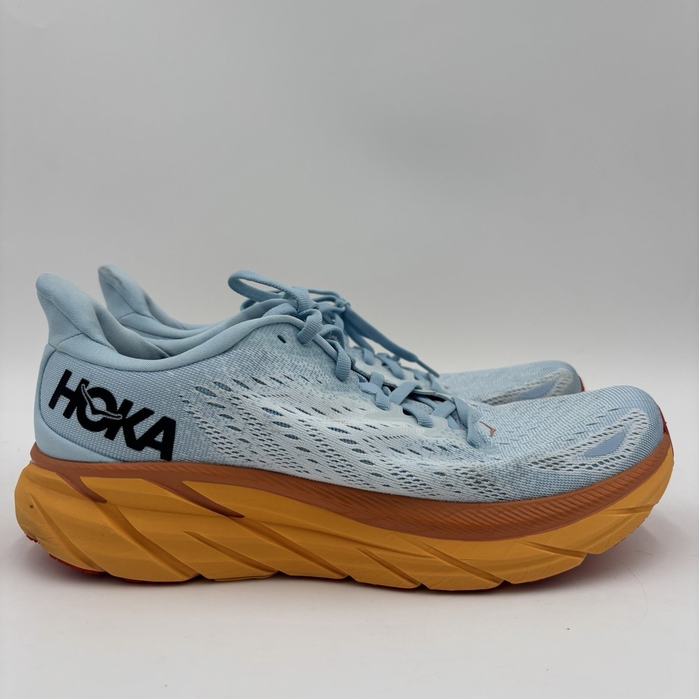 Hoka Clifton 8 Running Shoes Womens Size 10 B Blue Orange Cushion Sneakers
